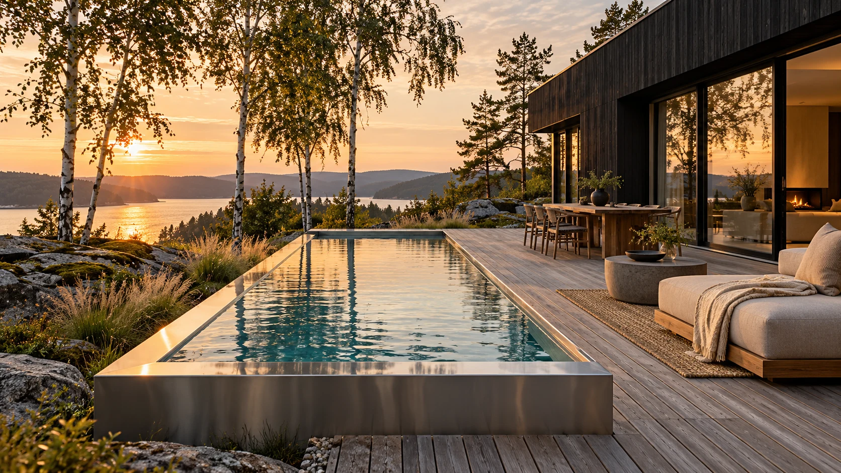 AI-illustration: pool eller spabad i en skandinavisk utemiljö